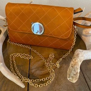 Vegan New Crossbody Bag or Clutch Cognac Color